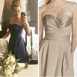 satin bridesmaid dresses sleeveless simple style kneelength sweetheart strapless wedding party pageant dresses