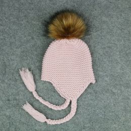 New Autumn Winter Cute Baby Children Knitted Hat Kids Cap Wool Ball Twist Braid Girls Warm Beanies Child Babies Hats M185