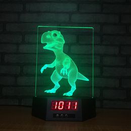 Dinosaur Clock 3D Illusion Night Lights LED 7 Colour Change Desk Lamp Home Decor #R21