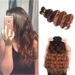 Colored Peruvian Human Hair 3 Bundles Body Wave 4/30# Dark Brown Blonde Ombre Hair Style Cheap Peruvian Virgin Human Hair Weaves