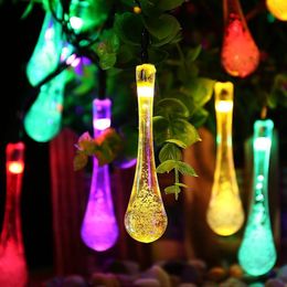 Clear Water Drop String Lights 4.8m 20 LED Solar Powered LED 3D Wedding Patio Yard Decor fast shipping