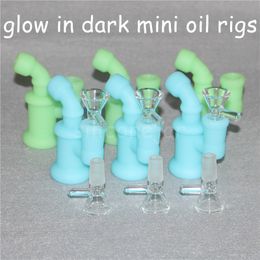 Silicone Dab Rig Mini Hookahs Smoking Pipes Water Pipe Portable Unbreakable with Glass Bowl 14.4mm Joint Silicon Oil Rigs Hookah
