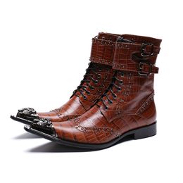 Luxury British Style Men Mid Calf Boots Genuine Leather Motorcycle Cowboy Boots Formal Men Dress Rivets Shoes