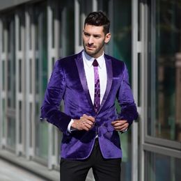 Autumn Winter Fashion Purple Velvet Groom Tuxedos Men Wedding Tuxedos Excellent Men Formal Business Prom Dinner Suits (Jacket+Pants+Tie)1909