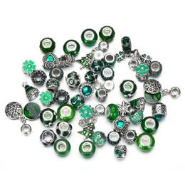 50PCS 25 Styles Wholesale Pink Green Crystal Alloy Beads Charms Fits Pandora DIY Jewellery European Bracelets Bangles Women Girls Gifts B020