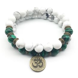 SN1251 Fashion Women`s Lotus Bracelet Trendy Design Malachite Jewellery White Howlite Yoga Bracelet Wholesale Free Shipping