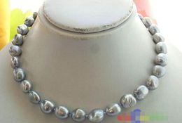 A LUSTER 16" 10*13MM GRAY BAROQUE FW CULTURED PEARL NECKLACE