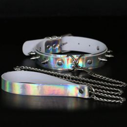 Metal Laser rivet Leather Choker necklace collar Dog BDSM Leash Necklaces Chokers neck lace for women Fashion jewelry