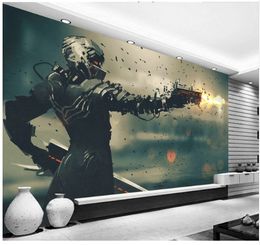 3D Wallpaper Anime film Robot and Laser GunPoster Cafe Bar Home Decor Retro Kraft Paper Wall Sticker