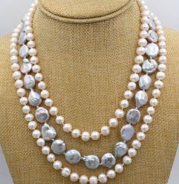 long 17-19 "inches 8-12mm coin freshwater cultured pearl necklace