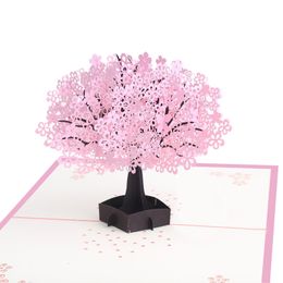 50PCS 3D Pop Up Cherry Blossoms Greeting Card Birthday Card Wedding Christmas New Year Anniversary Event Party Invitation Card