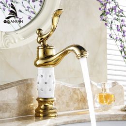 Free Shipping Modern Gold Finish Luxury Bathroom Basin Faucet With Diamond Vanity Sink Mixer Hot and Cold Water Mixer Tap M-58K