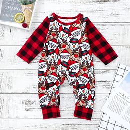 Newborn Baby Clothes Romper Infant Toddler Baby Girls Jumpsuit Baby Boys Outfit Cartoon Deer Print Plaid Christmas Romper Xmas Kids Clothing