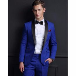 Brand New Royal Blue Men Wedding Tuxedos High Quality Groom Tuxedos With Black Shawl Lapel Men Blazer 2 Piece Suit(Jacket+Pants+Tie) 1811