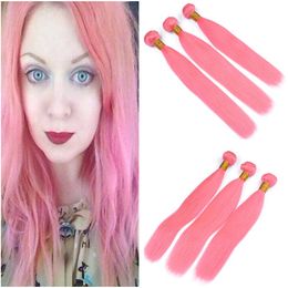 -Top-Qualität Peruanische Rosa Menschliche Haarwebart Bundles 3 Stücke Lot Farbige Rosa Jungfrau Remy Haareinschlagfaden Erweiterungen Seidige Gerade Menschliches Haar spinnt