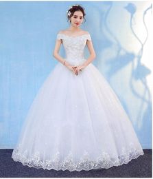 New Arrival 2018 Free Shipping Vintage Elegant Lace White Wedding Dresses Boat Neck Plus Size Ball Gown Robe de Cheap