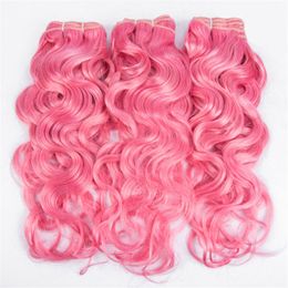 Pink Virgin Peruvian Wet and Wavy Human Hair Bundles Deals 3Pcs Water Wave Coloured Pink Virgin Human Hair Wet Wavy Weaves Extensions