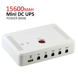 -15600MAH MINI DC UPS USB atualização 5V 2A 9V 12V 15V 24V powerbank 2-way saída de 24W bateria de lítio 18650 Fonte de alimentação ininterrupta