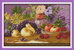 Fruit feast basket oil decor paintings ,Handmade Cross Stitch Embroidery Needlework sets counted print on canvas DMC 14CT /11CT