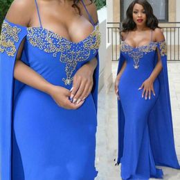 Modest Beads Said Mhamad Straps Mermaid Evening Dresses With Wraps Plus Size Arabic Formal Party Prom Dresses Pageant Gowns Robe De Soiree