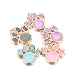 Wholesale Colourful Bling Bling Bear Paw Print Enamel Pendant Charms Oil Drop Claw Floating Charms fit DIY Bracelet Jewellery Accessory