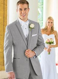 Customise Design Light Grey Men Wedding Tuxedos Notch Lapel Side Vent Groom Tuxedos Men Wedding/Dinner/Darty Dress(Jacket+Pants+Tie+Vest)96