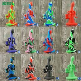 Portable Octopus Silicone Bongs Recycler Dab Silicone Water Pipes With Bowl 12 Colours Dry Herb Smoking Accessories Food grade Silicone