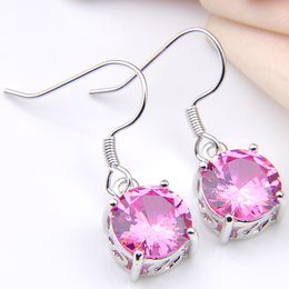 LuckyShine Unique Design 925 Sterling Silver Pink Kunzite Round Shaped Earrings Zircon Wedding Party Woman Earring Holiday Gift