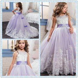 Flower Girl Dresses For Weddings Blush Custom Made Princess Tutu Sequined Appliqued Lace Bow Kids First Communion Gowns