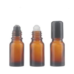 Brown Amber Glass Roll On Bottle 10ml Essential Oil Empty Aromatherapy Perfume Bottle With Metal Roller Ball LX1199