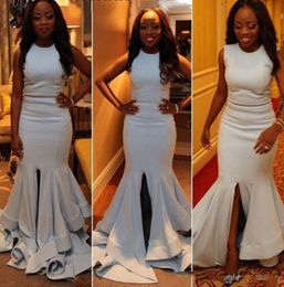 Ivory Nigeria African Prom Dresses Cheap O Neck Mermaid Evening Gowns Arabic Dresses Split Formal Occasion Gowns