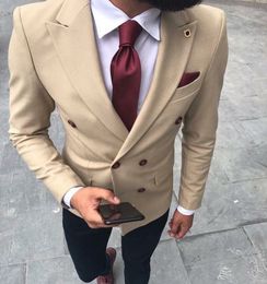 2018 Men Suits Khaki Double Breasted Blazer Custom Wedding Suit Groom Slim Fit Tailored Made Tuxedo Terno Masculino 2 Pieces (Jacket+Pants)