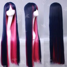 100cm Cosplay Black Red Long Straight women's Wigs Hair