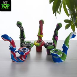 Silicon Bong with glass Replacement Dab Food Grade Silicon Colorful Smoking Pipes Hookah Bongs hand pipe
