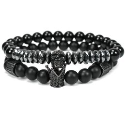 natural stone beads crown bracelet men jewelry Skull Skeleton Titanium Steel bracelets