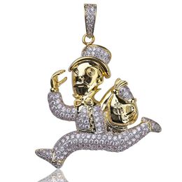 Hip Hop Iced Out Monopoly Man Dollar Money Bag Pendant Necklace With Free Rope Chain Men Women Fashion Jewellery