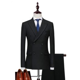 2018 Men Suits Black Double Breasted Business Evening Dress Wedding Suits Groom Tuxedo 2Piece Custom Slim Fit Formal Blazer Prom Best Man
