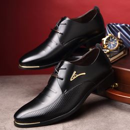 Men Dress Shoes Fashion Pointed Toe Lace Up Men's Business Casual Shoe Brown Black Leather Oxfords Flats Big Size 37-48