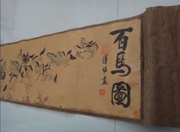 Exquisite old Chinese silk paper Painting Scroll Of Hundred horse