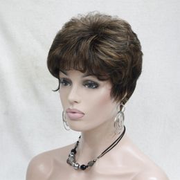 E11 Synthetic Brown Women Lady Short Curly Hair Wig Natural Full Wig Cospaly M