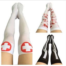 Halloween Sexy Fishnet Festival Nurse Stockings Women Cable Extra Long Boot Party Knee Socks Decoration Women Girl Stocking
