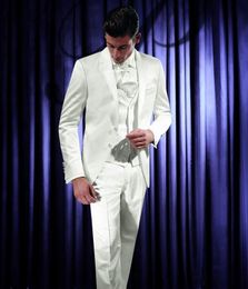 New Styles Two Button Shiny White Groom Tuxedos Groomsman Blazer Excellent Men Business Formal Prom Party Suit(Jacket+Pants+Tie+Vest) NO:923