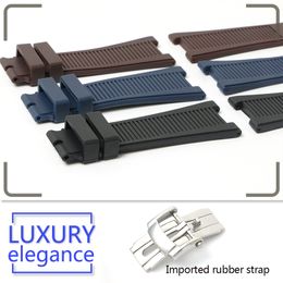 25mm Waterproof Rubber Silicone Watch Band Strap Fold Buckle Blue Brown Black Man Watchband Strap for PP Watch Nautilus Man2181