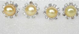 holesale 2piece 9mm round yellow pearls Earrings Silver Plated j8871