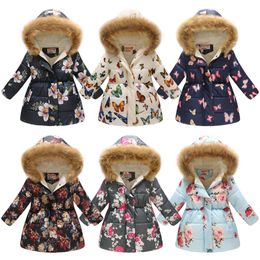 Baby girls Thickening Floral Outwear butterfly Flower Leopard Print Down Coat Kids Winter Clothes Boutique Hooded Jacket 36 colors C5408