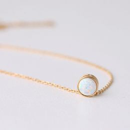 gold plated vermeil 925 sterling silver single stone necklace simple design bezel round cz charm beaded slider opal collar chains