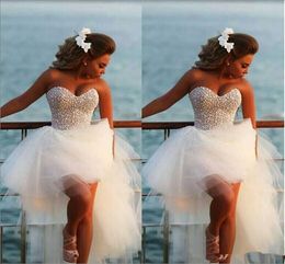 -Cariño perlas de cristal vestidos de novia corsé falda de tul hinchado de moda Forma Formal Wear Pageant Beach Vestidos nupciales Vestido