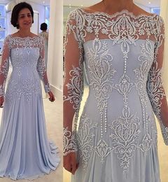 2024 Cheap Formal Of The Bride Dresses Bateau Neck Illusion Lace Appliques Pearls Mother Dress Wedding Guest Evening Gowns Plus Size 403