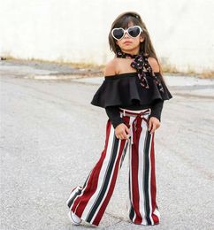 Spring Summer Kids Clothing Sets 2018 Baby Girls Long Sleeve Off Shoulder Tops T-Shirt Striped Long Pants 2PCS Children Girls Outfits 1-5T