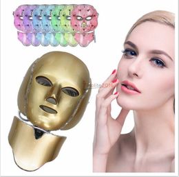 7 Colours Gloden LED Facial Mask For Skin Rejuvenation Ance Removal PDT Phototherapy Face And Neck Mask With Microcurrent